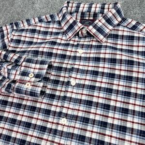 UNTUCKit Flannel Shirt Men L Navy Red White Plaid Slim Fit Button Up Long Sleeve